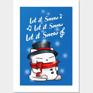 Snowman Cat Let it Snow Posters and Art